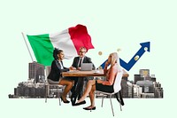 Italian business agreement, economy money collage