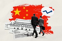 Chinese business success, corporate photo collage