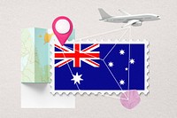 Australia travel, stamp tourism collage illustration