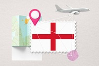 England travel, stamp tourism collage illustration