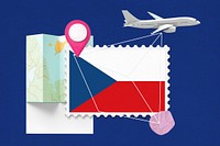 Czech travel, stamp tourism collage illustration