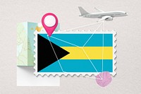 Bahamas travel, stamp tourism collage illustration