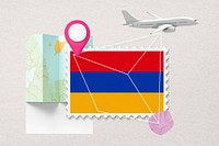 Armenia travel, stamp tourism collage illustration