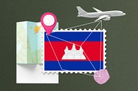 Cambodia travel, stamp tourism collage illustration