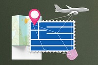 Greece travel, stamp tourism collage illustration