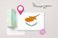 Cyprus travel, stamp tourism collage illustration