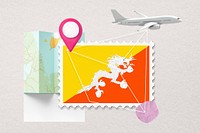 Bhutan travel, stamp tourism collage illustration