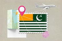 Azad Kashmir travel, stamp tourism collage illustration