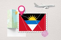 Antigua travel, stamp tourism collage illustration