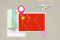 China travel, stamp tourism collage illustration