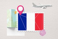 France travel, stamp tourism collage illustration