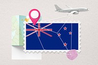New zealand travel, stamp tourism collage illustration