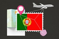 Portugal travel, stamp tourism collage illustration