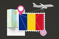 Romania travel, stamp tourism collage illustration