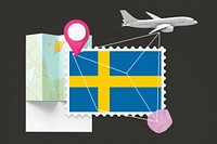 Sweden travel, stamp tourism collage illustration