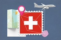 Switzerland travel, stamp tourism collage illustration