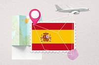 Spain travel, stamp tourism collage illustration