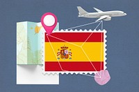 Spain travel, stamp tourism collage illustration