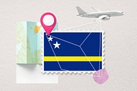 Curacao travel, stamp tourism collage illustration