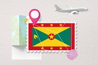 Grenada travel, stamp tourism collage illustration