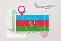 Azerbaijan travel, stamp tourism collage illustration