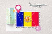 Andorra travel, stamp tourism collage illustration