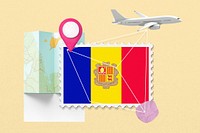 Andorra travel, stamp tourism collage illustration