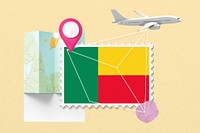 Benin travel, stamp tourism collage illustration
