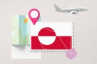Greenland travel, stamp tourism collage illustration