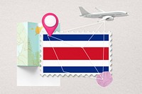 Costa rica travel, stamp tourism collage illustration