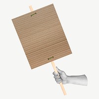 Hand holding blank cardboard sign collage element psd