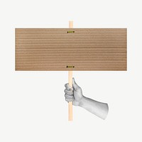 Hand holding cardboard sign collage element psd