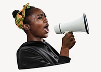 Black woman shouting into megaphone