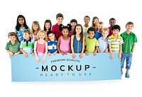 Diverse kids with premium banner mockup