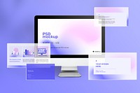 Editable computer screen mockup psd ad with presentation slides