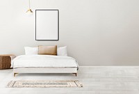 Bedroom wall mockup psd minimal interior design