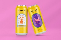 Juice can mockup, beverage packaging psd