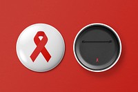 Pin badge mockup, HIV awareness with red ribbon psd