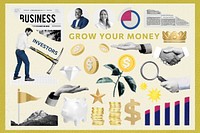 Business & finance illustration collage element set psd