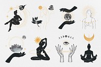 Spiritual illustration design elements set psd