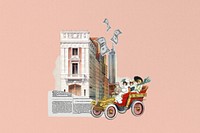 Victorian women driving, vintage building. Remixed by rawpixel.