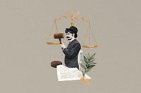 Man holding gavel, justice scale. Remixed by rawpixel.