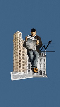 Man reading newspaper phone wallpaper collage. Remixed by rawpixel.