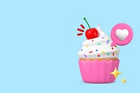Cherry cupcake background, 3D dessert illustration
