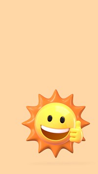 Smiling sun iPhone wallpaper, 3D weather illustration