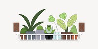 Houseplant pots on shelf, flat illustration