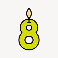 Lit number eight birthday candle, flat collage element vector