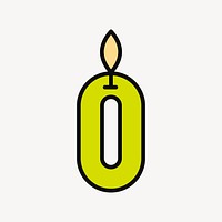 Lit number zero birthday candle, flat collage element vector