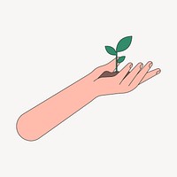 Hand presenting plant sprout, environment collage element vector