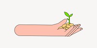 Hand giving money & plant, environment illustration